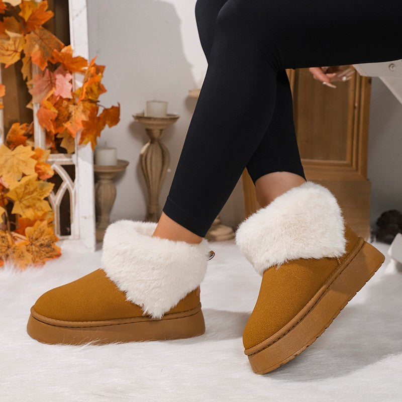 Winter Plüsch Schnee Stiefel Mode Runde Kappe Flache Verdickte Wildleder Baumwolle Schuhe Für Frauen Casual Warme Kurze Stiefel