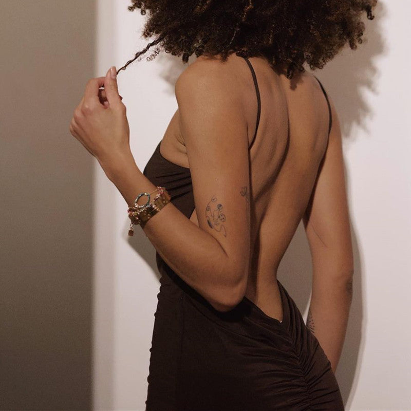 Einfarbiges, ärmelloses Neckholder-Kleid, langes Kleid