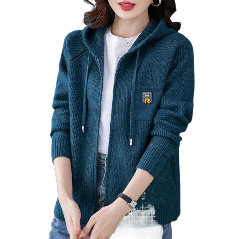 Strickjacke mit Kapuze, verdickter Pullover