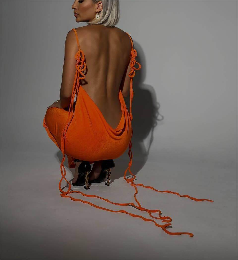 Schlankes, rückenfreies Kleid, Sommer-Camisole-Kleid, langes Kleid mit Schnürung