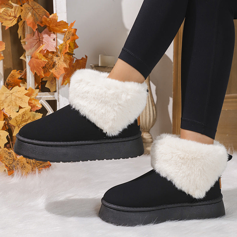 Winter Plüsch Schnee Stiefel Mode Runde Kappe Flache Verdickte Wildleder Baumwolle Schuhe Für Frauen Casual Warme Kurze Stiefel