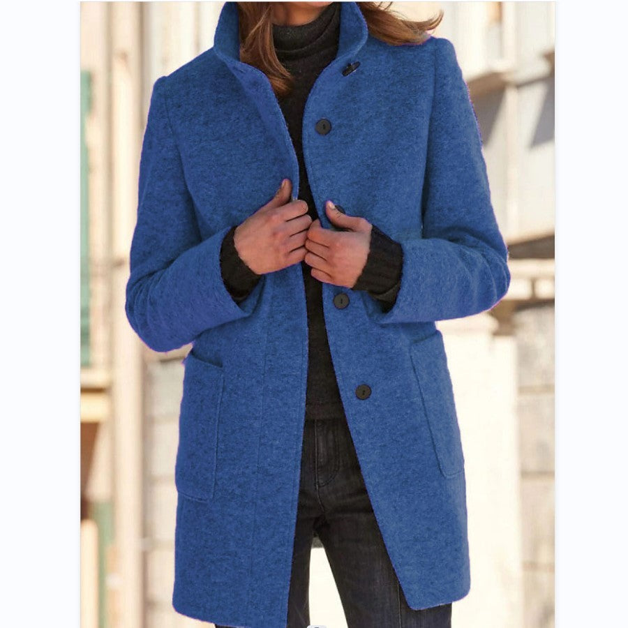 Mode Stehen Kragen Wollmantel Mit Taschen Herbst Winter Casual Taste Outwear Für Frauen Kleidung