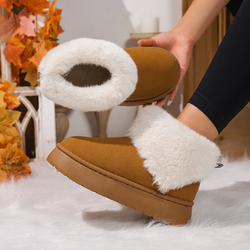 Winter Plüsch Schnee Stiefel Mode Runde Kappe Flache Verdickte Wildleder Baumwolle Schuhe Für Frauen Casual Warme Kurze Stiefel
