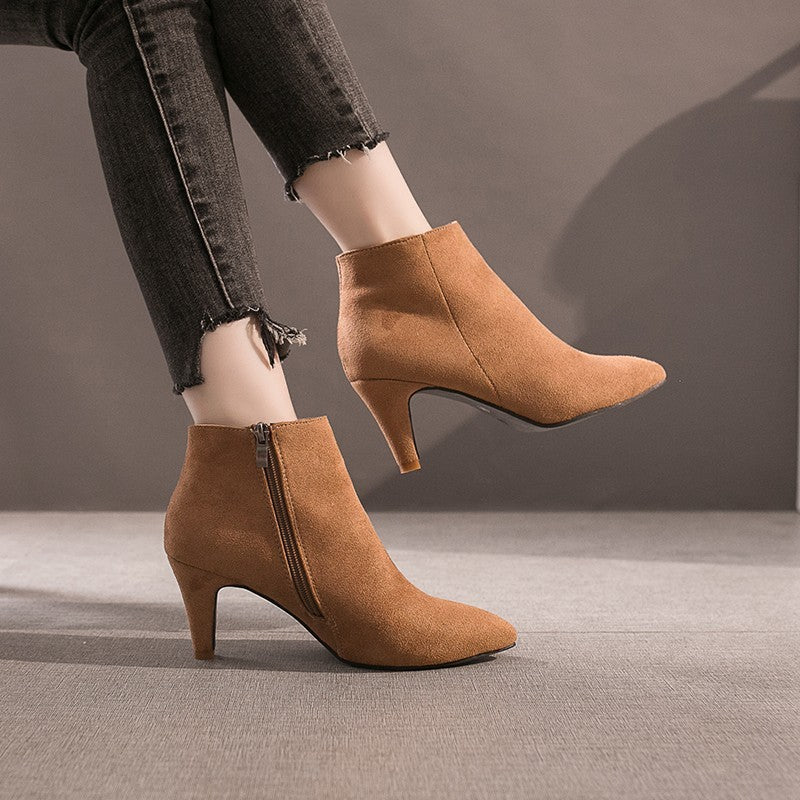 Spitze Zehen-Stiletto-Mittelabsatz-rutschfeste Damenstiefel