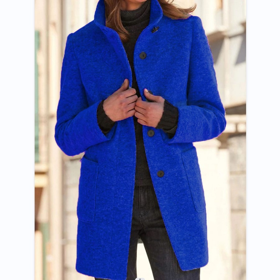 Mode Stehen Kragen Wollmantel Mit Taschen Herbst Winter Casual Taste Outwear Für Frauen Kleidung