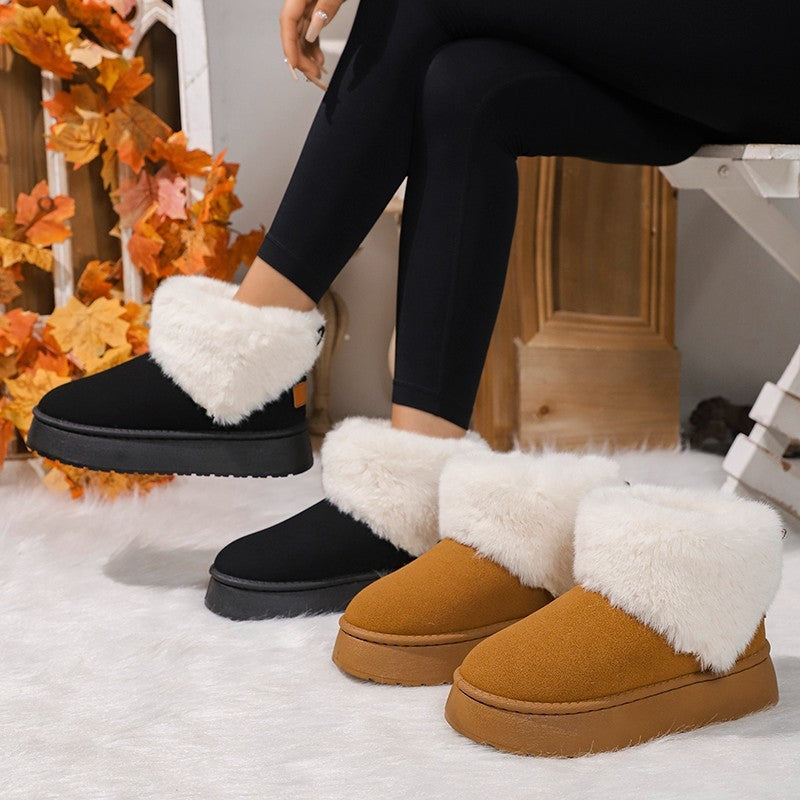 Winter Plüsch Schnee Stiefel Mode Runde Kappe Flache Verdickte Wildleder Baumwolle Schuhe Für Frauen Casual Warme Kurze Stiefel