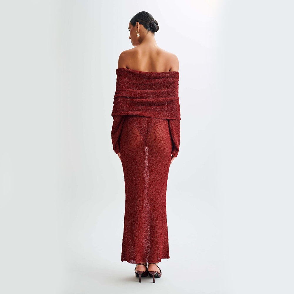 Neues One-Shoulder-Strickkleid mit langen Ärmeln Sexy Strandurlaub Lange Kleider Damenbekleidung