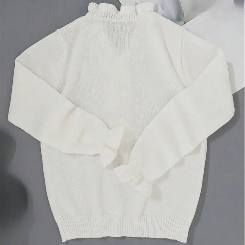 Winterpullover mit V-Ausschnitt und Rüschen