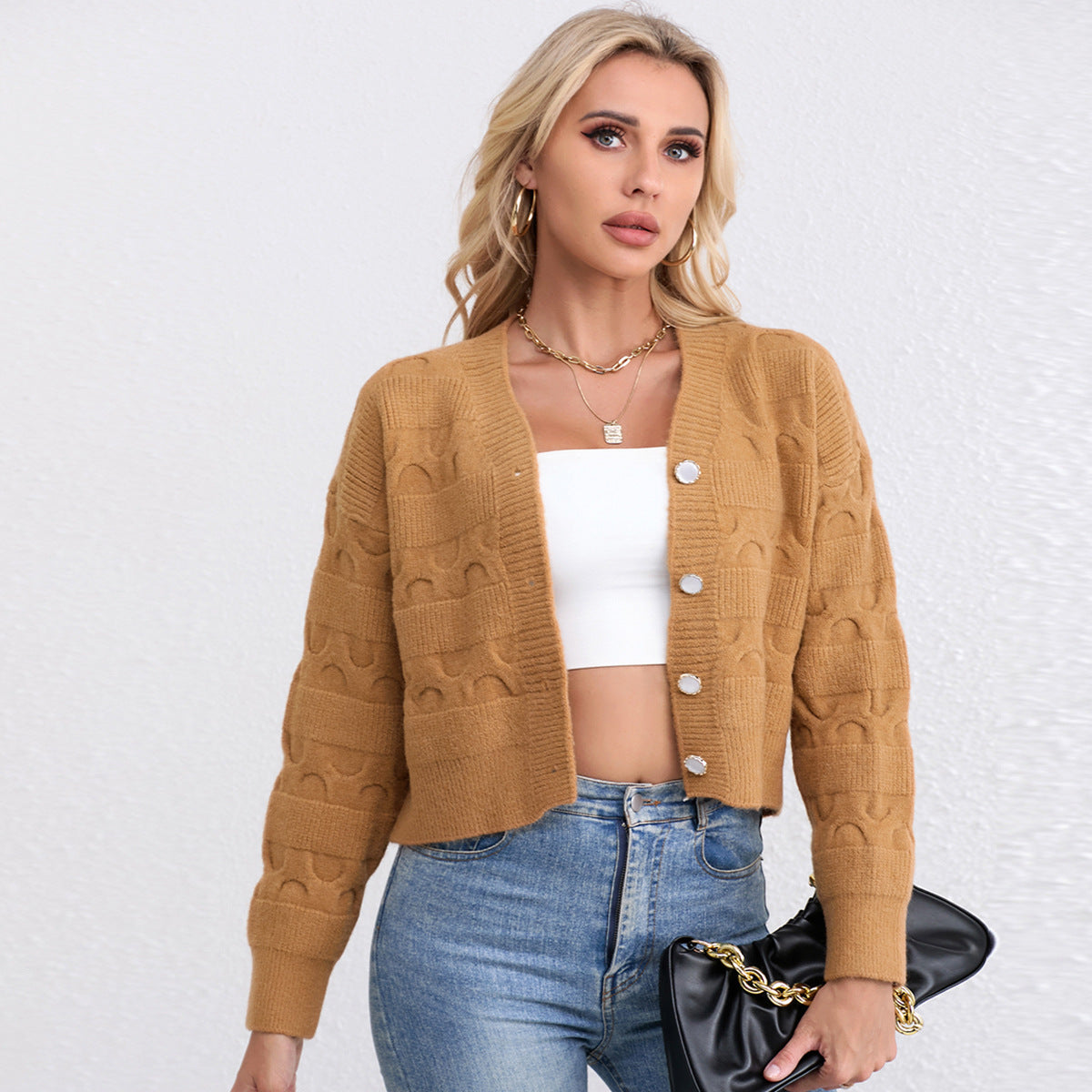 Kurze Strickjacke, modischer Langarmpullover