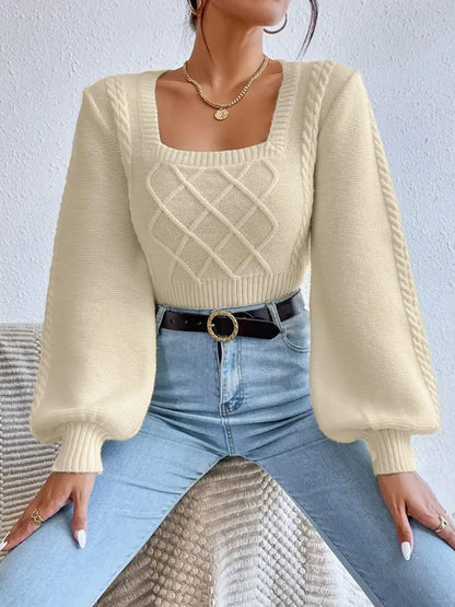 Solid Color Square Collar Sweaters