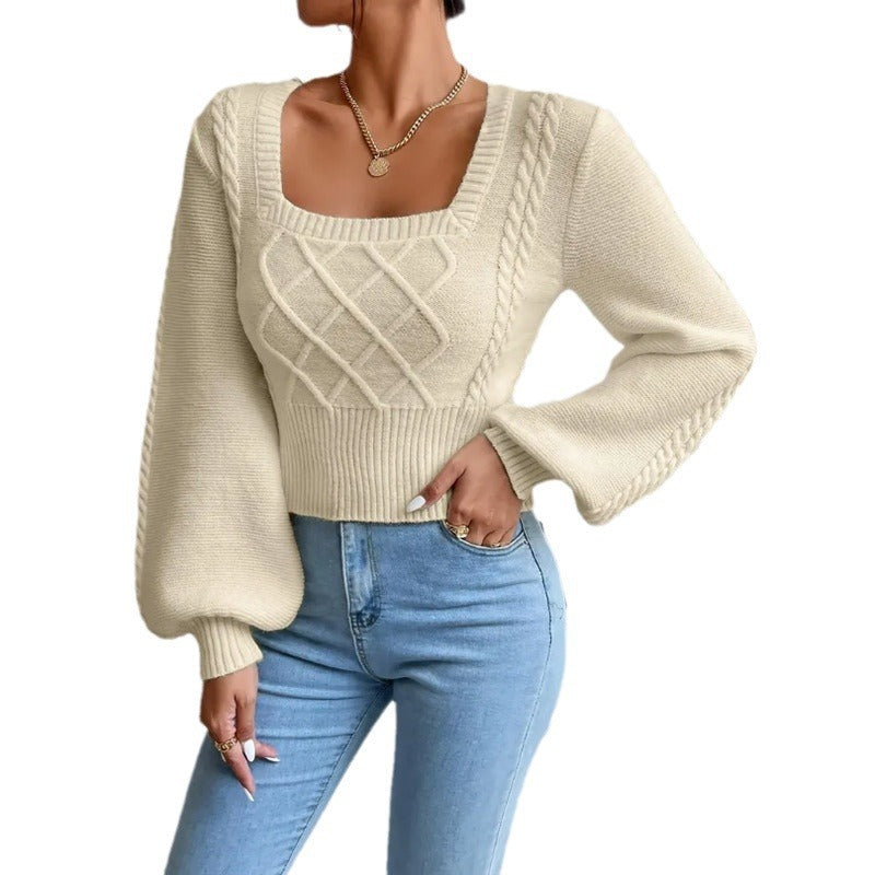Solid Color Square Collar Sweaters