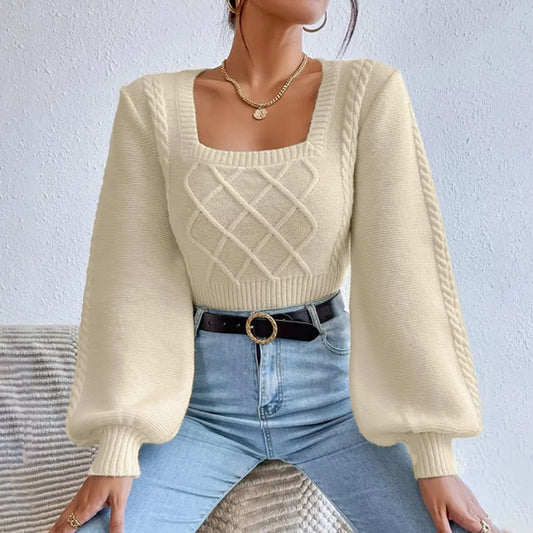 Einfarbige Pullover mit quadratischem Kragen
