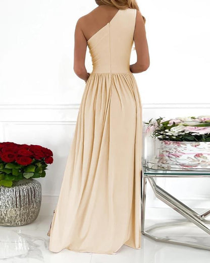 Ärmelloses, elegantes, sexy Cocktail-Maxikleid für Damen mit einer Schulter, hohem Schlitz und Ausschnitt