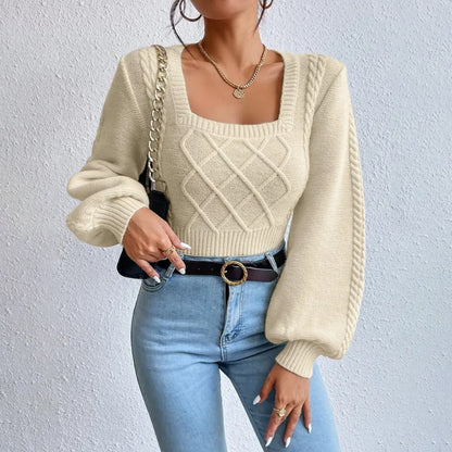 Solid Color Square Collar Sweaters