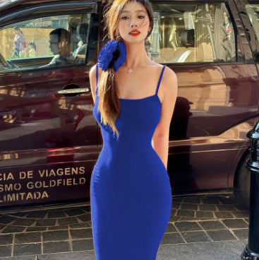 Spaghettiträger, langes Kleid für Damen, schlank, dünn, figurbetont