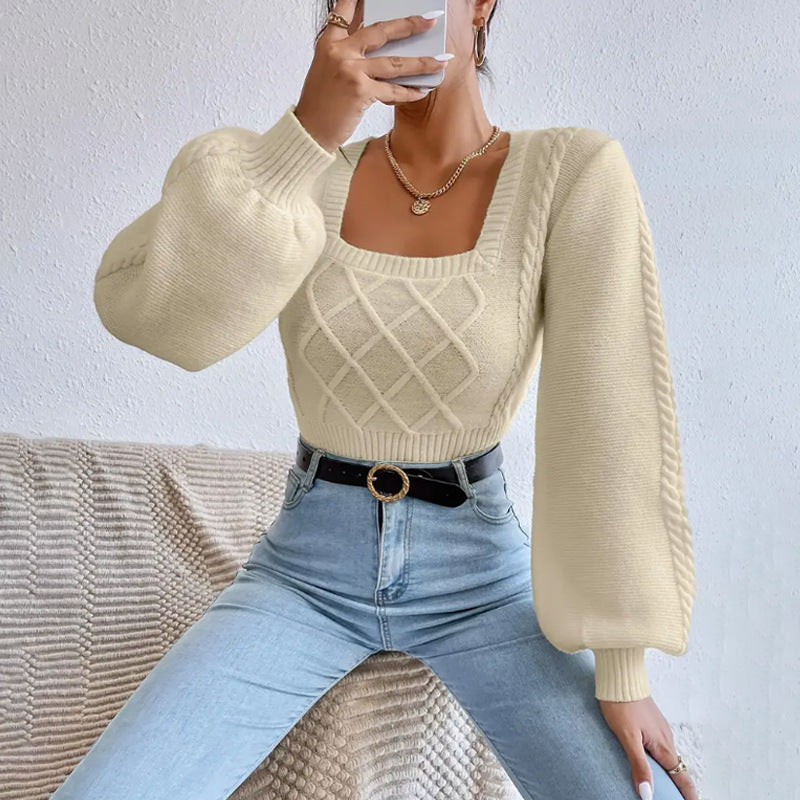 Solid Color Square Collar Sweaters