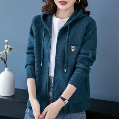 Strickjacke mit Kapuze, verdickter Pullover