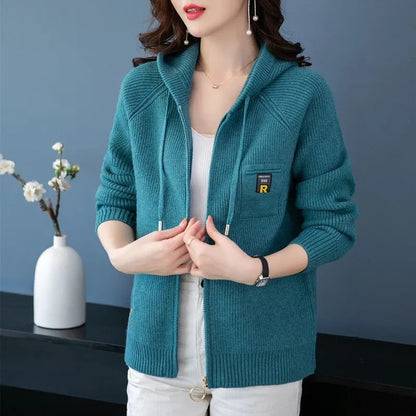 Strickjacke mit Kapuze, verdickter Pullover