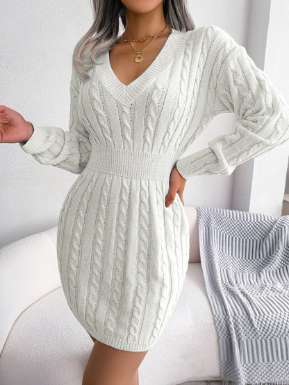 Solid Color V-Neck Long Sleeve Knit
