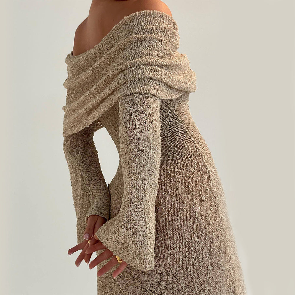 Neues One-Shoulder-Strickkleid mit langen Ärmeln Sexy Strandurlaub Lange Kleider Damenbekleidung
