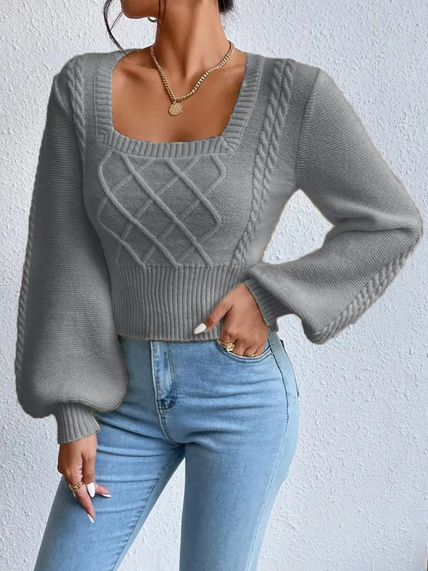Solid Color Square Collar Sweaters
