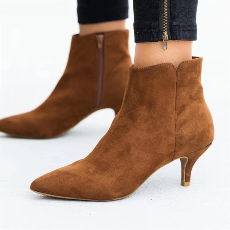 Spitze Zehen-Stiletto-Mittelabsatz-rutschfeste Damenstiefel