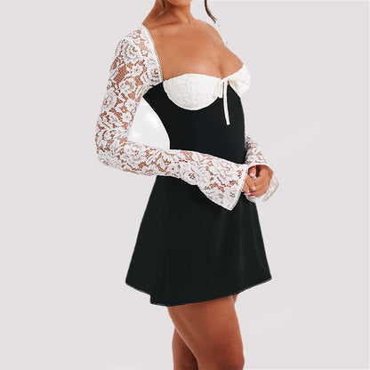Modisches Korsett-Spitzen-Langarmkleid