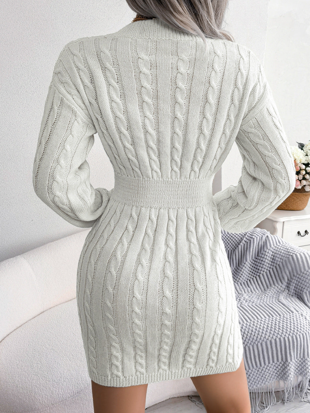 Solid Color V-Neck Long Sleeve Knit
