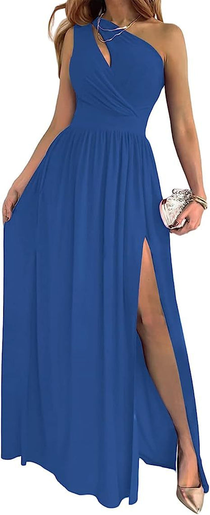 Ärmelloses, elegantes, sexy Cocktail-Maxikleid für Damen mit einer Schulter, hohem Schlitz und Ausschnitt