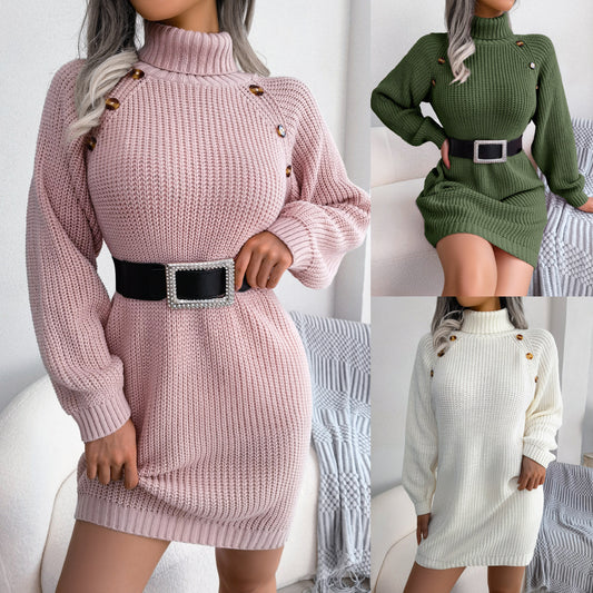 Langes Pulloverkleid mit Rollkragen für den Winter