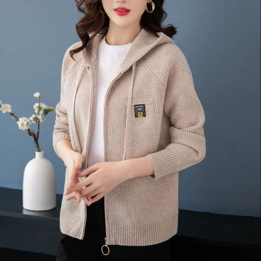 Strickjacke mit Kapuze, verdickter Pullover