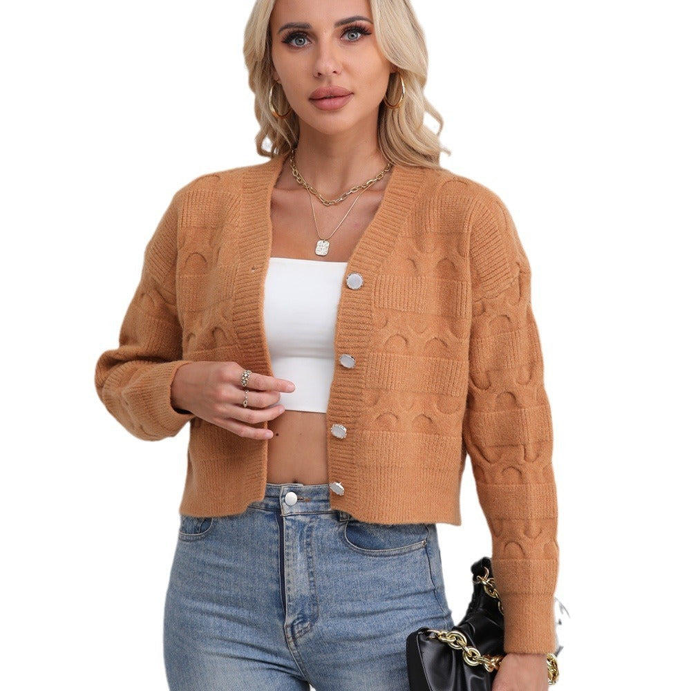 Kurze Strickjacke, modischer Langarmpullover